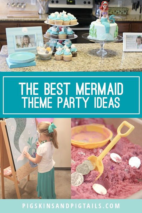 Simple 4th Birthday Party Ideas, Simple Mermaid Birthday Decorations, Mermaid Birthday Activities, Mermaid Food Ideas, Mermaid Birthday Ideas, Mermaid Birthday Party Decor, Mermaid Birthday Party Food, Mermaid Party Games, Mermaid Food