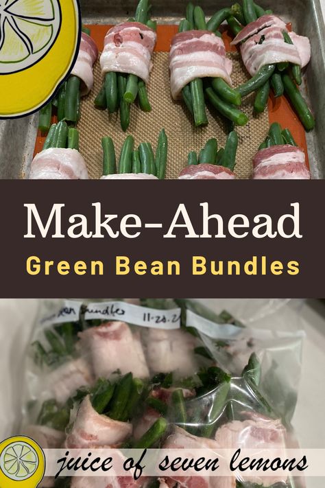 Create the perfect Thanksgiving side dish with make-ahead green bean bundles! These bacon-wrapped bundles are not only delicious but also a convenient make-ahead option for your holiday meal. Spend a few minutes prepping now and have more time to relax during the holidays. Click now to explore more 'make ahead' tips. And enjoy being organized for your Thanksgiving feast. Wrapped Green Beans With Bacon, Green Bean Bundles Bacon Wrapped, Make Ahead Green Bean Recipes, Green Bean Bundles With Bacon, Bacon Wrapped Green Bean Bundles, Green Bean Bundles, Bacon Wrapped Green Beans, Green Beans Side Dish, How To Make Green