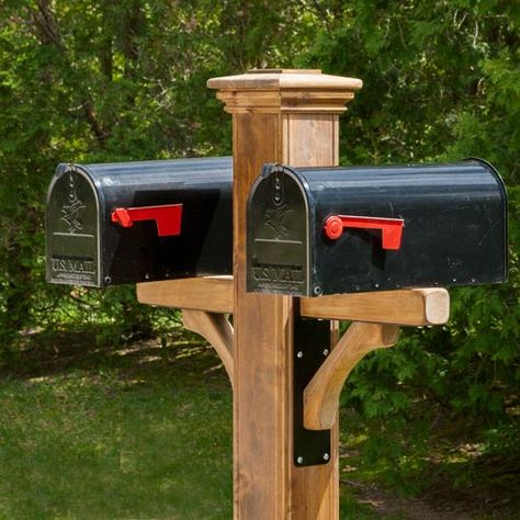 Mailbox Post Ideas, Double Mailbox, Double Mailbox Post, Mailbox Holder, Farmhouse Mailboxes, Rustic Mailboxes, Cool Mailboxes, Mailbox Stand, Mailbox Makeover