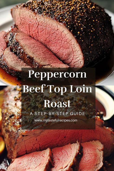 This Peppercorn Beef Top Loin Roast is seasoned to perfection, roasted until juicy, and loaded with bold pepper flavor. Ideal for any dinner gathering, this dish will impress your guests! Peppercorn Crusted Beef Tenderloin, Beef Loin Tip Roast Recipes, Top Loin Roast Recipe Beef, Peppercorn Beef Tenderloin, Beef Top Loin Roast Recipe, Top Loin Roast Recipe, Beef Loin Roast, Hamburger Beef Recipes, Beef Loin