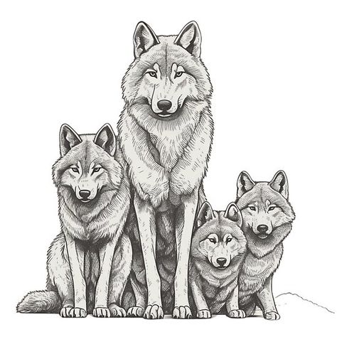 Wolf Family Drawing, Wolf Pack Tattoo, Cute Owl Tattoo, Wolf Sketch, Animal Drawings Sketches, Tatoo Inspiration, Dog Pop Art, Pyrography Patterns, Family Drawing