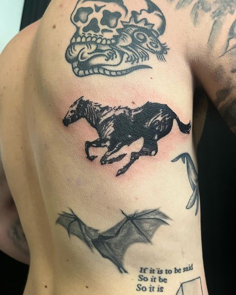 A horse from my flash. Book with me for solid, unique blackwork tattoos. I’m friendly, fast and efficient baby. And I’ve got time in May. . . . #sandiegotattoo #sandiegotattooartist #sandiegotattooshop #blackworktattoo #horsetattoo Vintage Horse Tattoo, Galloping Horse Tattoo, Gothic Horse Tattoo, Horse Inspired Tattoos, Skeleton Horse Tattoo, Horse Skeleton Tattoo, Stag Head Tattoo, Running Horse Tattoo, Woodwork Tattoo