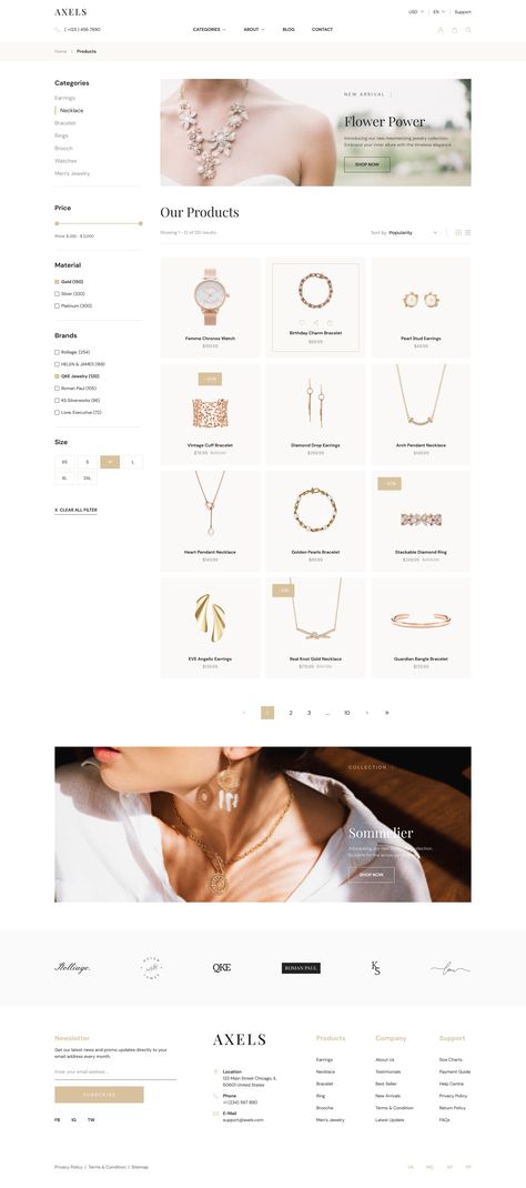 Axels - Jewelry E-Commerce Website UI Figma Template Jewelry Ecommerce Web Design, Website Jewelry Design, Jewellery Website Design, E Commerce Web Design, Jewelry Ecommerce, Google Site Templates, Elegant Website Design, Jewelry Website Design, Wireframe Website