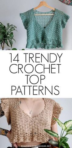 Upgrade your summer wardrobe with these trendy crochet top patterns. These modern crochet top patterns are beginner friendly and are perfect for summer. Wear your top to the beach, music festivals, or other summer adventures. Hippie Crochet Top For Spring Beach, Summer Crochet V-neck Top For Festival, Bohemian Crochet V-neck Top For Day Out, Bohemian Hand-knitted Crochet Top, Bohemian Hollow-out Crochet Top For Beach, Crochet Boho Top, Modern Crochet, Crochet Top Pattern, Crop Top Blouse