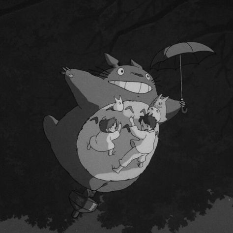 Black Studio Ghibli Aesthetic, Grey Studio Ghibli Aesthetic, Dark Ghibli Aesthetic, Totoro Black And White, Ghibli Black And White, Studio Ghibli Black And White, White Totoro, Ghibli Icons, Fall Widgets