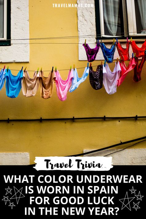 Travel Trivia: What color underwear is worn in Spain for good luck in the New Year? New Years Eve Traditions, Travel Trivia, Bucket List Vacations, New Years Traditions, Travel Facts, Spanish Culture, Travel Savings, Family Vacation Destinations, For Good Luck