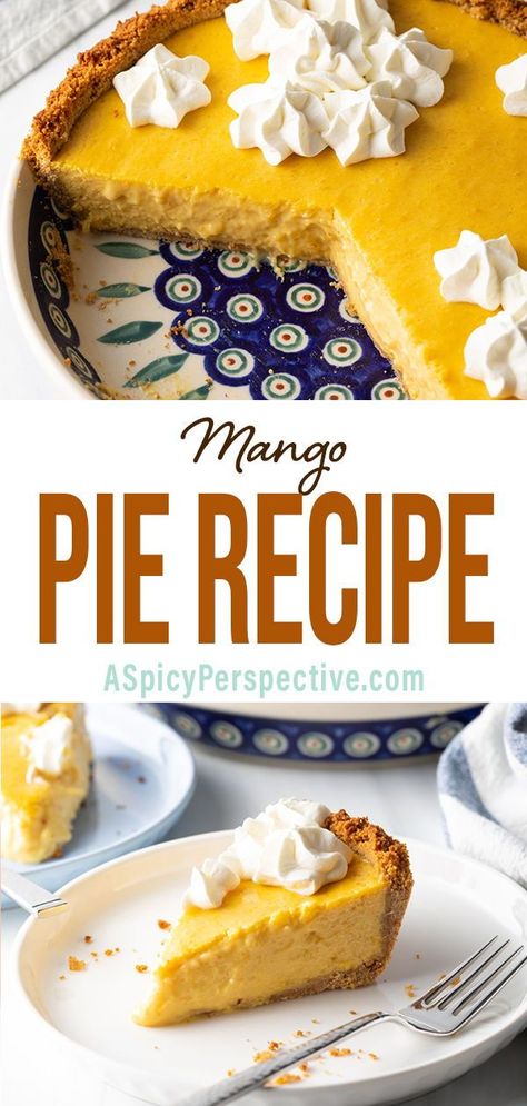 This bright, sweet and fruity tart, with a creamy mango custard, is the perfect fun dessert for summer! Mango Pie Recipe Easy, Mango Hand Pies, Mango Cream Pie, Mango Condensed Milk Dessert, Mango Dessert Recipes Summer, What To Do With Mangos, Mango Desserts Recipes, Mango Pie Filling, Easy Mango Desserts