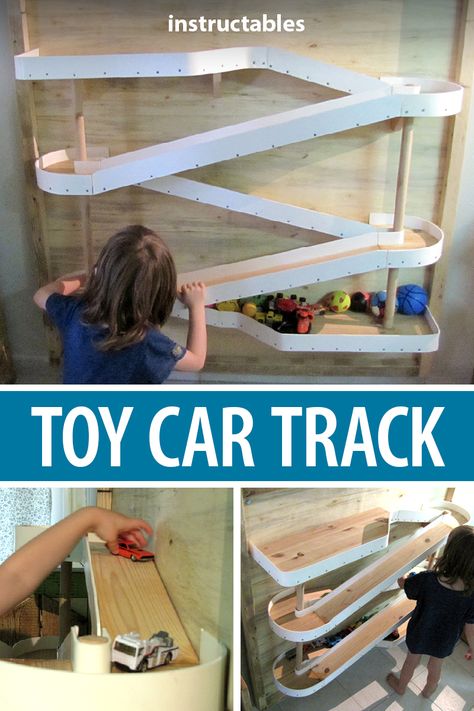 Parking Garage For Toy Cars, Wall Race Track Diy, Hotwheels Play Ideas, Racetrack On Wall, Diy Racetrack For Toy Cars, Hotwheels Storage Diy, My Garage Toy Cars, Toy Car Wall Storage, Playroom Car Storage