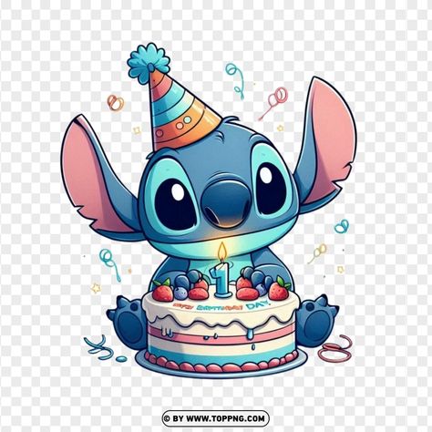 Stitch Birthday Drawing, Stitch Picture, Birthday Character, Stitch Eating, Birthday Stitch, Lilo And Stitch Birthday, Stitch Png, Stitch Birthday, Disney Png