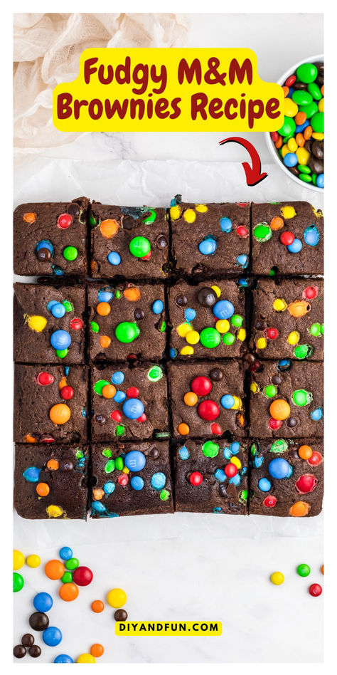 M&M Brownies Recipe M&m Brownies Easy, Mm Brownies, M M Brownies, Brownies From Scratch, Brownie Frosting, Decadent Cakes, Brownies Recipe, Homemade Snacks, Desserts Recipes