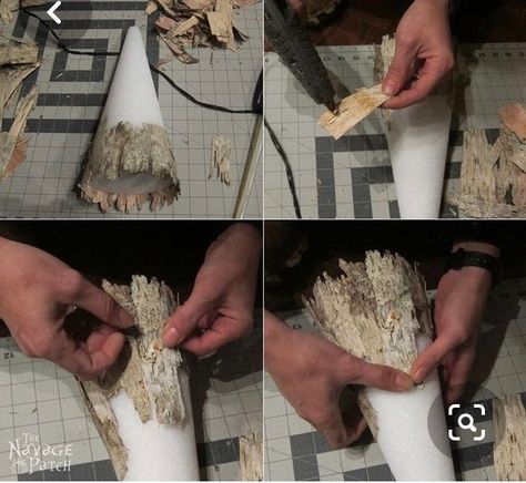 Birch Bark Crafts Diy, Pine Cone Trees, Tree Bark Crafts, Birch Wood Crafts, Bark Idea, Bark Crafts, Birch Bark Crafts, Birch Craft, Pine Cone Tree