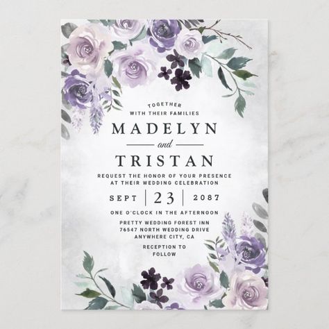 Floral Rustic Wedding, Rustic Wedding Invitation, Navy Wedding Invitations, Bohemian Flowers, Purple And Silver, Wine Theme, Dusty Purple, Announcement Cards, Pretty Wedding