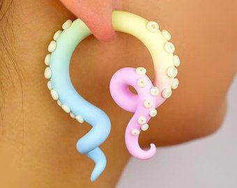 Tentacle earrings | Etsy CA Fake Plugs Earrings, Octopus Costume, Faux Gauges, Fake Gauge Earrings, Ear Gauges Plugs, Pastel Earrings, Disney Earrings, Fake Earrings, Fake Gauges