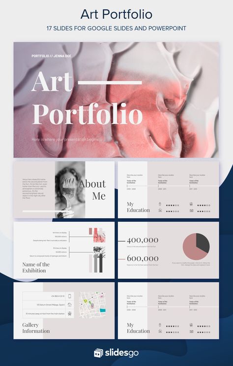 Create a digital version of your own art portfolio by using this formal template for PowerPoint and Google Slides Art Portfolio Powerpoint, Digital Art Portfolio Examples, Art Portfolio Template, Digital Art Portfolio Layout, Art Portfolio Design Layout, Digital Portfolio Ideas, Portfolio Art Ideas, Digital Portfolio Design Layout, Portfolio Design Ideas Art