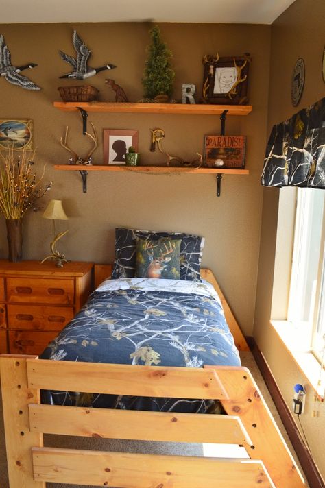 Rustic Hunt Theme Boys Room Hunting And Fishing Room For Boys, Boys Hunting Theme Bedroom, Boys Country Bedroom, Hunting Bedroom For Boys, Boys Rustic Bedroom Ideas, Boys Hunting Bedroom Ideas, Rustic Kids Bedroom, Boys Hunting Bedroom, Boys Hunting Room