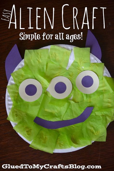 Glued to my Crafts: Easy Alien {Kid Craft} Make dif shaped antenna and mouths. Kids choose how many eyes. Alien Craft, Outer Space Crafts, Toy Story Crafts, Space Lessons, Space Preschool, Space Crafts For Kids, Alien Crafts, Space Activities, Craft Easy