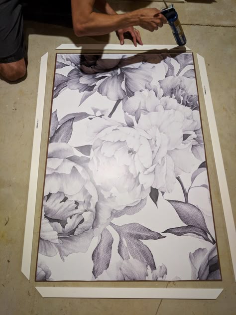 DIY Framed Wallpaper Panels - Beautifully Candid Framed Wallpaper Panels Diy, Diy Framed Wallpaper, Wallpaper Panels Framed, Framed Wallpaper Panels, Painting Trim White, I Need A Drink, Picture Frame Hangers, Wallpaper Panel, Peony Wallpaper