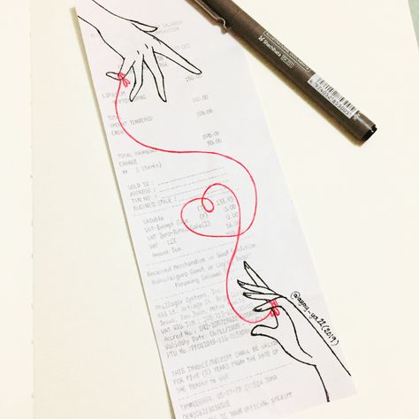 Chinese Red String Of Fate Drawing, Red Thread Of Fate Aesthetic Drawing, Red Thread Of Fate Drawings, Red Threat Of Fate Tattoo, Receipt Art Ideas, Red Thread Drawing, Red String Drawing, Red String Of Fate Drawings, Red String Of Fate Aesthetic