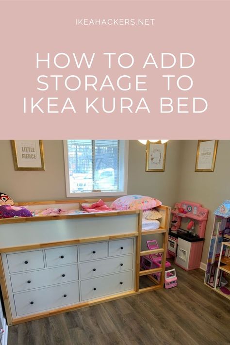 This IKEA chest fits perfectly under the IKEA KURA Bed -- giving you plenty of storage. Very useful in a small bedroom. Ikea Girls Bedroom, Diy Cabin Bed, Small Boys Room, Cama Ikea Kura, Ikea Kids Bedroom, Cabin Bed With Storage, Small Bedroom Hacks, Kura Bed Hack, Ikea Kura Hack