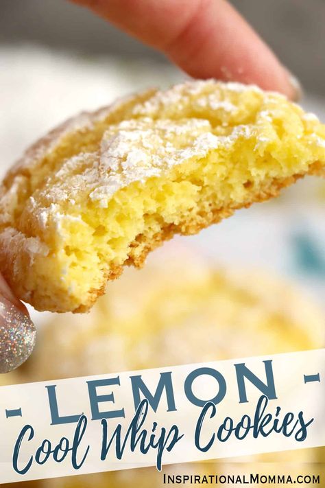 Lemon Cool Whip cookies are quick, easy, and delicious. These lemon cake mix cookies are soft, chewy and loaded with bright, lemon flavor. #inspirationalmomma #lemoncoolwhipcookies #lemoncoolwhipcookiesrecipe #coolwhipcookies  via @inspiremomma Lemon Cookies From Cake Mix Easy With Cool Whip, Lemon Cool Whip Cookies, Lemon Cookies From Cake Mix Easy, Lemon Cool Whip, Lemon Cake Cookies, Whip Cookies, Mmm Cookies, Homemade Lemon Bars, Lemon Blueberry Cookies