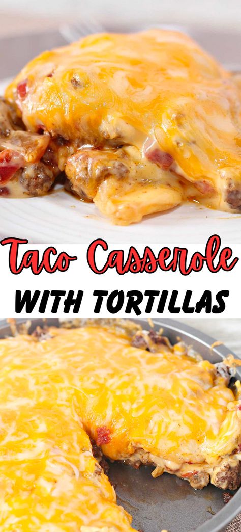 Taco Casserole Recipe with Tortillas is an ideal weeknight dinner for busy families and a fun twist on traditional taco night. It’s so easy to put together, and the whole family will love it. You can even put it together the night before, throw it in the fridge, and bake it the next day. Your entire family will beg you to make this layered taco casserole recipe for them weekly. Recipe With Tortillas, Tortilla Meals, Taco Casserole With Tortillas, Mexican Recipies, Cabbage Wedges, Layered Taco, Coco Puffs, Baked Tacos Recipe, Make Taco Seasoning