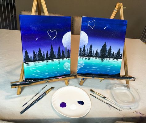 Couple Crafts Together Projects, Best Friend Painting Ideas, Painting Date Ideas, Couples Painting, Painting Date, Sky Heart, Couples Night, Couples Canvas Painting, Wine And Paint Night