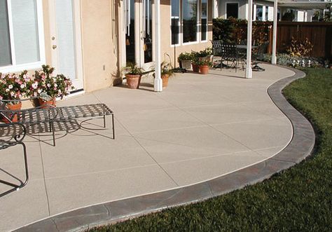 colored/stamped and brushed Brushed Concrete Patio Ideas, Concrete Finishes Outdoor, Brushed Concrete Patio, Poured Concrete Patio Ideas, Extend Patio, Colored Concrete Patio, Brushed Concrete, Stamped Patio, Backyard Concrete