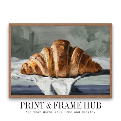 Croissant  Oil Painting | Printable Wall Art Croissant Oil Painting, Croissant Drawing Simple, Crossaint Drawing, Croissant Painting, Croissant Art, Painting Food, Architecture Drawing Plan, Apple Painting, 27th Birthday