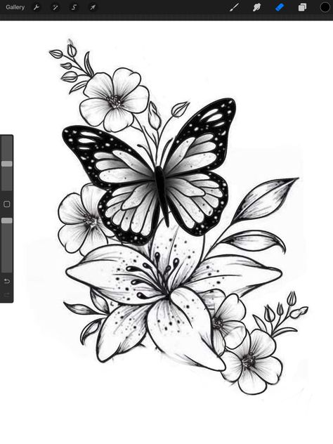 Arm Tattoos For Women Inner Forearm, Drawings Of Flowers And Butterflies, Flower Tattoo Designs For Women Arm, Flower Tattoo On Arm For Women, Unique Tattoo Stencils Outline For Women, Shoulder Tattoos For Women Stencil, Butterfly Flower Tattoo Design, Butterfly Floral Tattoo, Butterfly And Flowers Tattoo