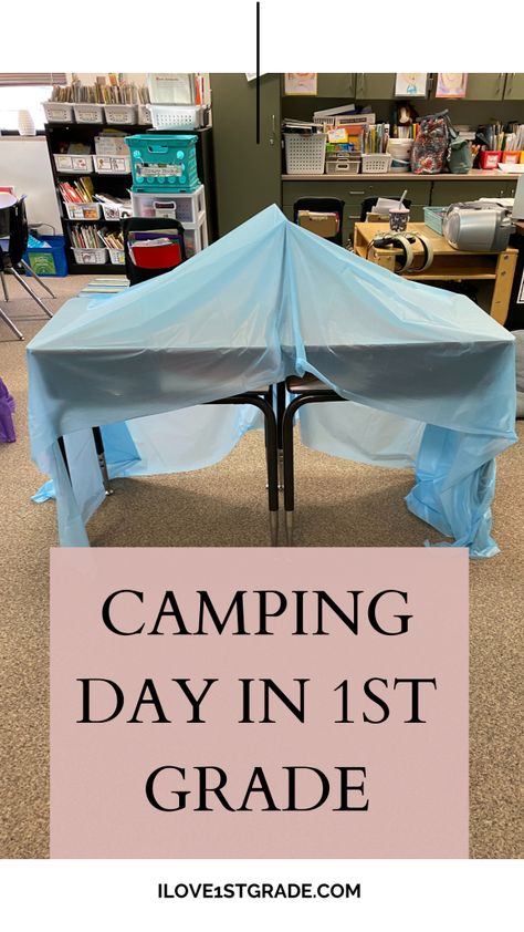 3rd Grade Camping Activities, Last Day Of School Camping Theme, Campout Day At School, Camping Day Activities In The Classroom, Camp Day Activities, School Camping Day, Tent In Classroom, Desk Tent Classroom, Camp Day In The Classroom