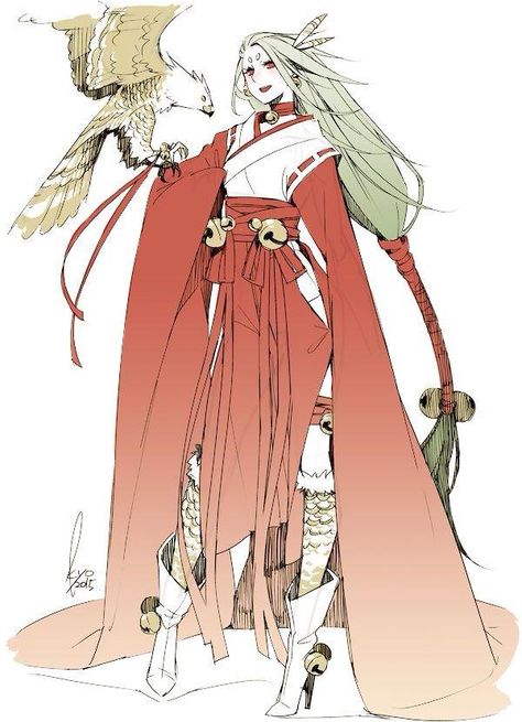 Miko Character Design, Kimono Character Design, Kimono Illustration, Female Kimono, Bd Art, An Eagle, 판타지 아트, Character Design References, Character Creation