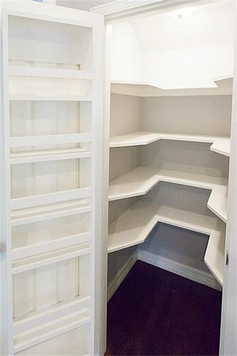 Pantry Cabinets - 7 Ways to Create Pantry and Kitchen Storage Flat Panel And Shaker Kitchen Cabinets, Pantry Shelving Ideas Storage, Coat Closet Pantry Ideas, Utilizing Small Spaces, Pantry Shelf Depth, Pantry Without Door, 4x4 Pantry Layout, Step In Pantry, Coat Closet To Pantry