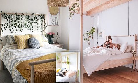 The Gjora frame is the $559 IKEA bed thousands are obsessing over  | Daily Mail Online Ikea Wooden Bed, Gjora Bed, Hang Plants, Bed Picture, Ikea Bed, Bohemian Living, Stylish Beds, Moving House, Daily Mail