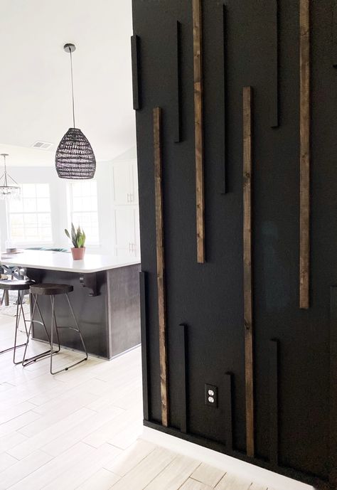 Modern Wall Design, Wooden Accent Wall, Black Feature Wall, Wood Wall Design, Black Accent Walls, Accent Wall Designs, Wood Slat Wall, Furniture Small Spaces, Wood Accent Wall