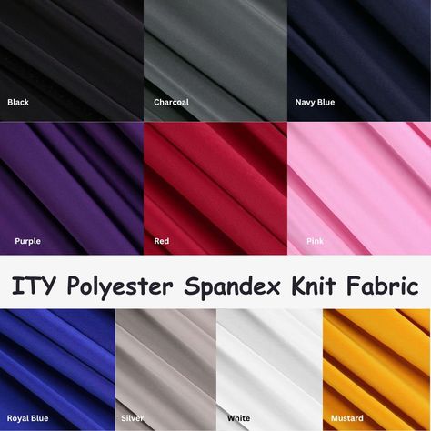 ITY Polyester Spandex Fabric 10 colors and 7 sizes are available Material: ITY Fabric Type: 95% Polyester, 5% Spandex Item Form: Precuts Width: 58/60" The stretchy fabric is composed of high-quality fabric with 95% Polyester and 5% Spandex. This perfect blend makes it a lustrous, breathable, and durable fabric with no deformation and strong thermoplasticity. This perfect combination makes our stretchy material fabric wrinkle-resistant, breathable & ironing-free. The 2-way polyester spandex fabri Polyester Spandex Fabric, 2 Way, Black Charcoal, Spandex Fabric, Stretchy Fabric, Fabric By The Yard, Dance Wear, Stretchy Material, Blue And Silver