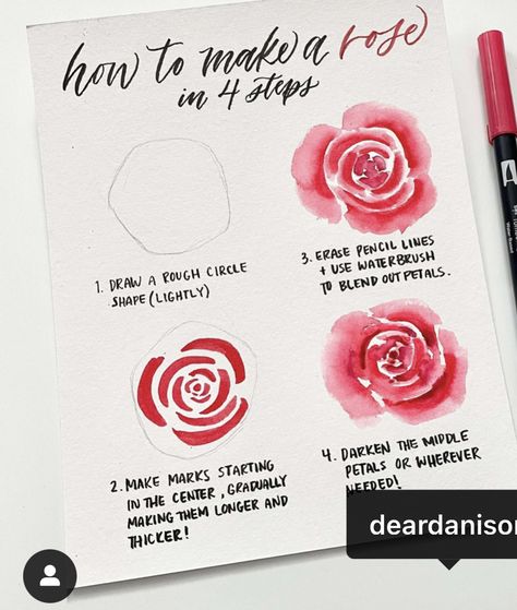 Watercolor Rose Easy, Watercolour Roses Easy, Aesthetic Art Anime, Arte Aesthetic, Learn Watercolor Painting, Roses Art, Watercolor Flowers Tutorial, Learn Watercolor, Watercolor Tips