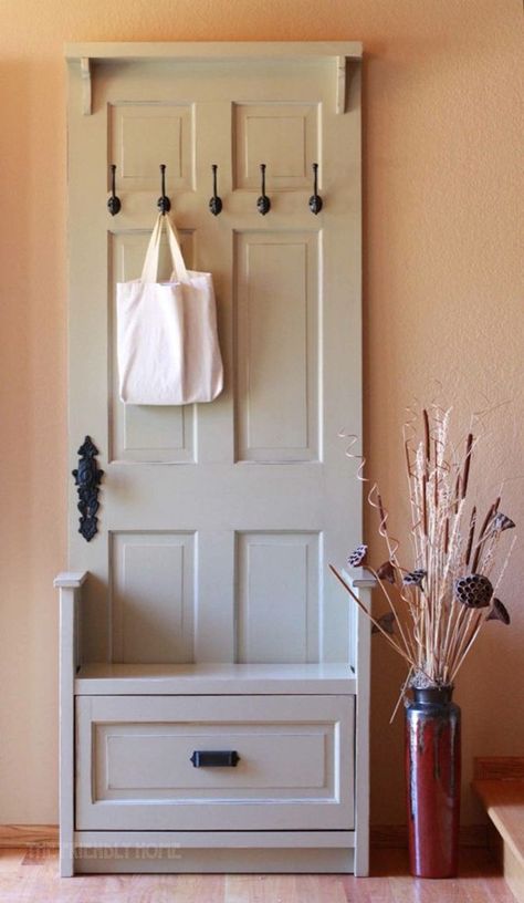 100+ Ways to Use Old Doors – Page 7 – Remodelaholic Doors Repurposed, Entry Bench, Vintage Doors, Hall Tree, Old Door, Old Doors, Cool Ideas, Redo Furniture, Repurposed Furniture