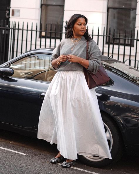 10 Stylish Ways to Wear White Maxi Skirts | Who What Wear UK Midi Vs Maxi Skirt, Ruffle Long Skirt Outfit, Summer Work Outfits Skirt, Maxi Skirt 2024, White Cotton Skirt Outfit, Spring Modest Outfits, White Skirt Outfit Ideas, White Midi Skirt Outfit, White Skirt Outfit Summer