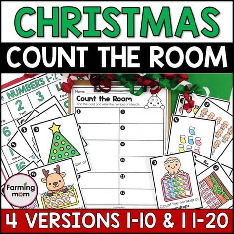 Christmas Counting to 10 and 20 Activities for Count the Room December Centers December Kindergarten Centers, December Centers, Count The Room, Numbers To 20, December Kindergarten, Fun Friday, Kindergarten Centers, School Holiday, Math Stations