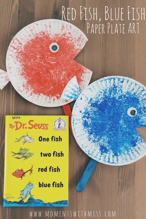 Fish Crafts For Infants, Changing Weather Preschool Activities, Dr Seuss Red Fish Blue Fish Craft, Dr Seuss One Fish Two Fish, Dr Seuss Art Projects For Toddlers, Doctor Seuss Crafts For Toddlers, Blue Fish Red Fish Dr. Seuss, Fish Art Toddlers, Dr Seuss 1 Fish 2 Fish Activities