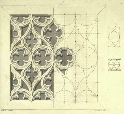 Drawing Geometric Patterns, 3d Drawing Techniques, Gothic Pattern, Ornament Drawing, Sacred Architecture, Geometric Drawing, Gothic Design, Geometry Art, 수채화 그림