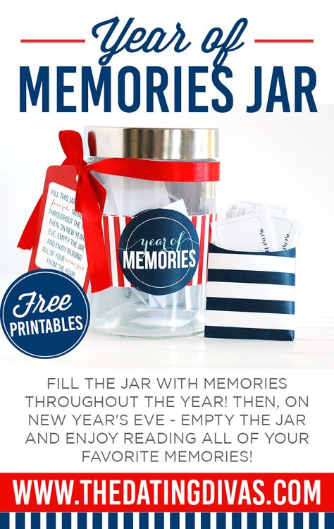 A fun New Year's Eve tradition: Fill the jar with your favorite memories throughout the year. Then, on New Year's Eve, empty the jar and enjoy reading all of your memories from the year! www.TheDatingDivas.com Memories Jar, Memory Jar Graduation, Fill The Jar, New Years Eve Traditions, Memory Jars, Family Organization, Memory Jar, Graduation Party Centerpieces, The Dating Divas