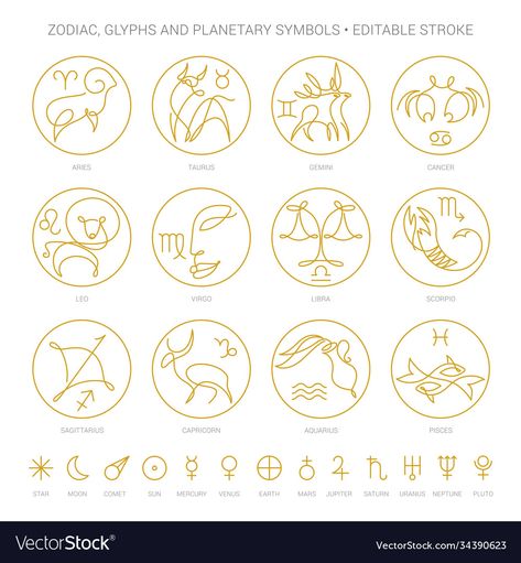 Horoscope Symbols Tattoo, Tiny Zodiac Sign Tattoos, Family Zodiac Tattoos, Constellations Illustration, Tattoo Ideas Astrology, Zodiac Signs Tattoos, Planet Symbols, Constellation Illustration, Ancient Alchemy