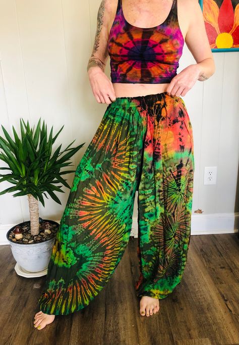 Tie Dye Harem Pants | The Crescent Moon Boutique Tie Dye Harem Pants, Tie Dye Kimono, Hippie Fashion, Ethical Shopping, Fun Pants, The Himalayas, Hippie Style, Crescent Moon, Crescent