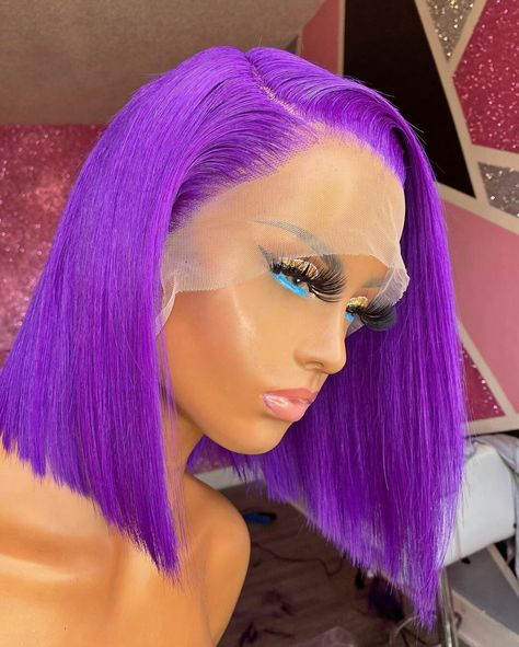 Purple Lace Front Wig, Purple Lace Front, Human Hair Wigs Straight, Colored Human Hair Wigs, Straight Lace Front Wig, Wig Bob, Wigs Straight, Wig Short, Straight Lace Front Wigs