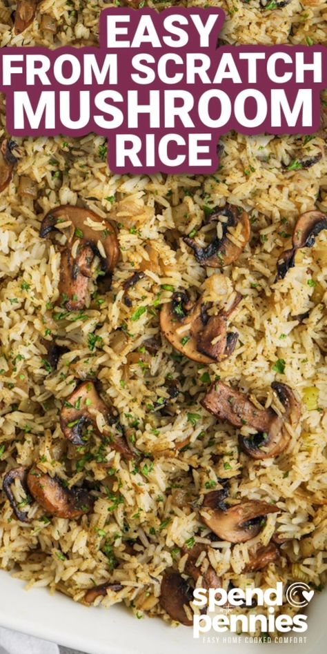 Mushroom rice is made with long grain rice has great mushroom flavor that goes with anything! This easy side dish is a recipe keeper that will be used all year long! #spendwithpennies #sidedish #recipe #mushroom Long Rice Recipes, Best Brown Rice Recipe, Rice Side Dishes For Steak, Rice Mushroom Casserole Recipes, Mushroom And Rice Recipes, Rice Recipes Mushroom, Easy Mushroom Rice Recipes, Long Grain Rice Recipes, Mushroom Fried Rice Recipes