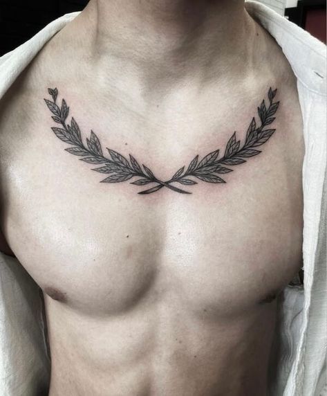 Leaf Collar Bone Tattoo Men, Olive Tree Tattoo Men, Olive Tree Tattoos, Collar Bone Tattoo For Men, Tree Tat, Tree Branch Tattoo, Tree Tattoo Men, Branch Tattoo, Chest Tattoo Men