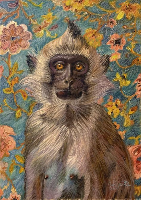 Sellable Paintings, Monkey Art Illustration, Langur Monkey, Monkey Painting, Jungle Painting, Animal Artists, Monkey Illustration, Tropical Background, Applied Art