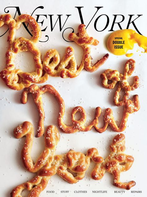 #newyorknewyork pretzels Typography Examples, Mary Kate Mcdevitt, Graphic Design Magazine, Food Typography, 3d Type, Typography Love, New York Magazine, Magazine Cover Design, Bread And Butter