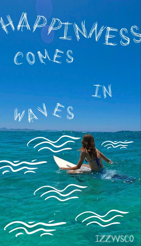 Surfing Aesthetic Poster, Cute Beachy Wallpapers Aesthetic, Beach Summer Aesthetic Wallpaper, Beachy Aesthetic Posters, Coconut Dream Aesthetic, Happiness Comes In Waves Wallpaper, Beachy Mood Board, Beach Qoute Ideas, Coco Girl Aesthetic